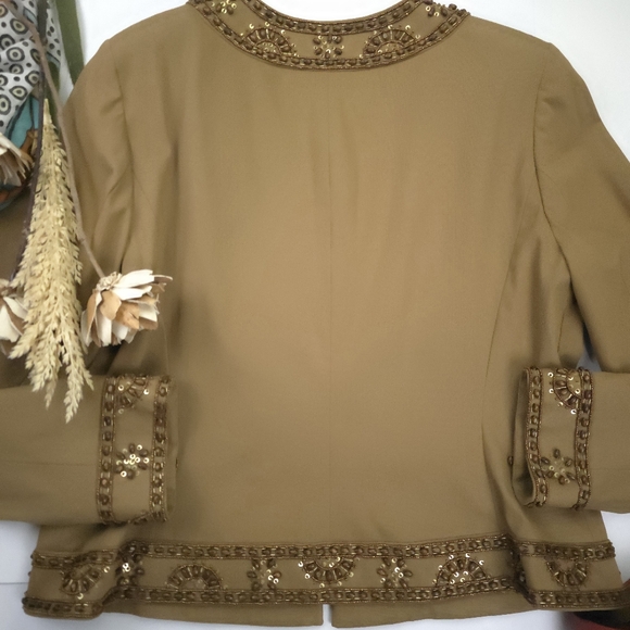 Doncaster Collection Beaded Embellished Tan Blazer Jacket Sz 14 - Picture 14 of 15